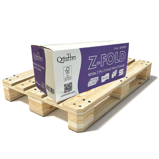 Pallet of Quattro Premium White Z-fold Hand towel 2ply 15x200 - 56 Cases