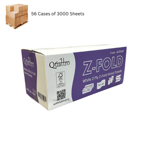 Pallet of Quattro Premium White Z-fold Hand towel 2ply 15x200 - 56 Cases