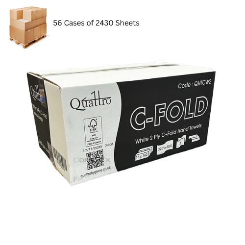 Pallet of Quattro Premium White C-fold Hand towel 2ply 15x162 - 56 Cases