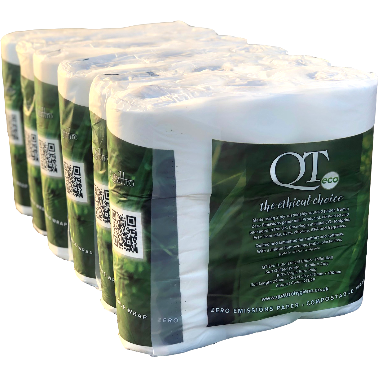 QT Eco 2ply Toilet Roll with compostable wrapper - 54 rolls (QTE2P)