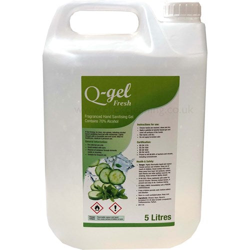 Q-Gel Fresh Cucumber & Mint Hand Sanitising Gel 70% alcohol 5litre