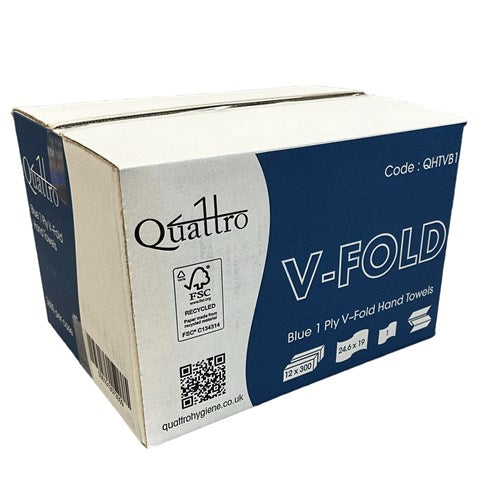 Quattro Blue V-fold 1ply Hand Towels 12x300 (QHTVB1)