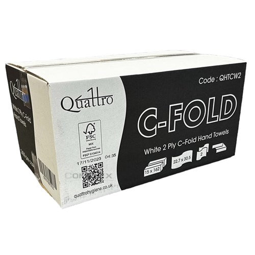 Quattro White C-fold 2ply Hand Towel 2430 (QHTCW2)