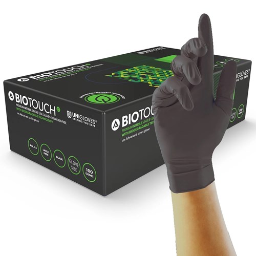 BioTouch Biodegradable Nitrile Black Gloves (box of 100)